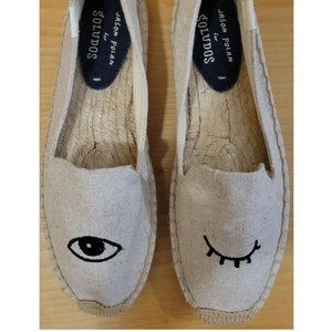 Soludos Winking Eye Espadrille Flat Jason Polan Canvas Shoes Blink Art Beige 8